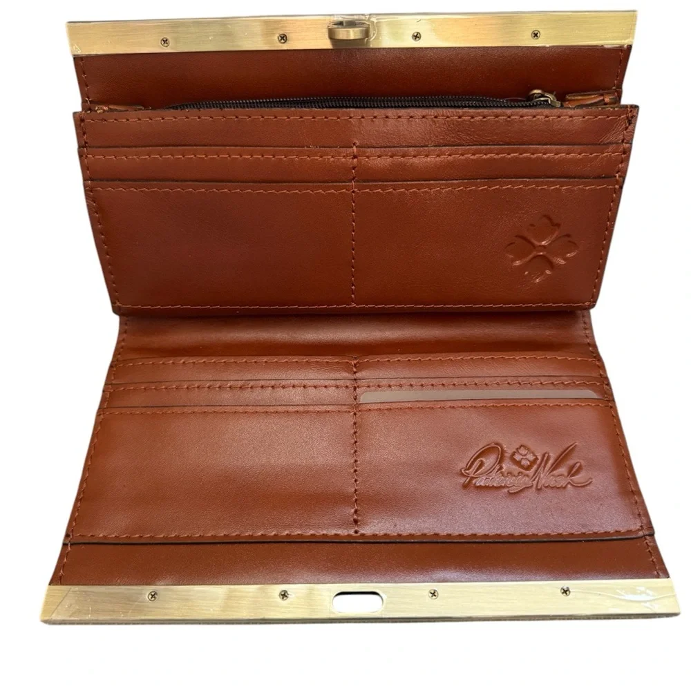 Patricia Nash Tooled Brown Leather Cauchy Frame Wallet, NWT